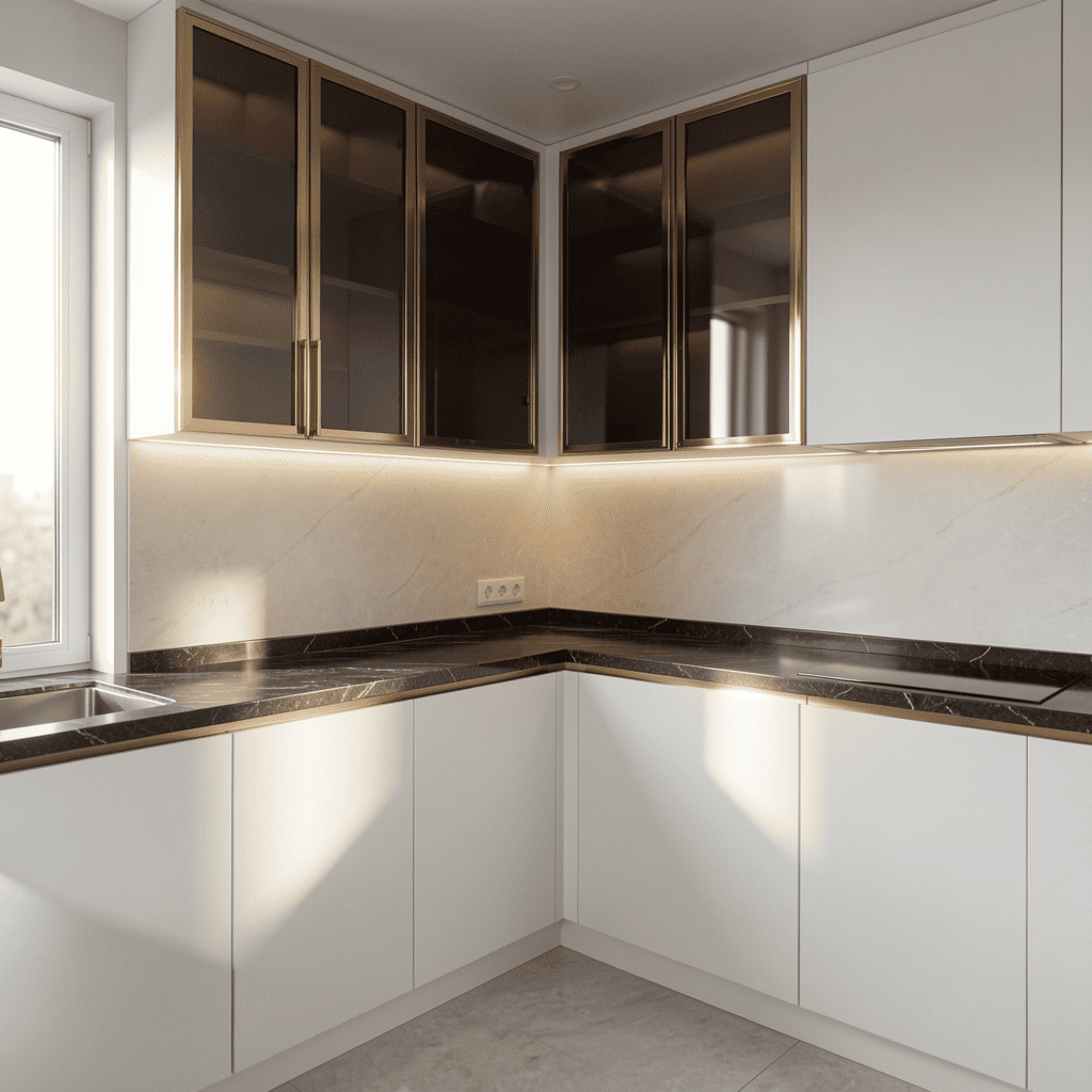 Contemporary L shape kitchen design with smart storage solutions