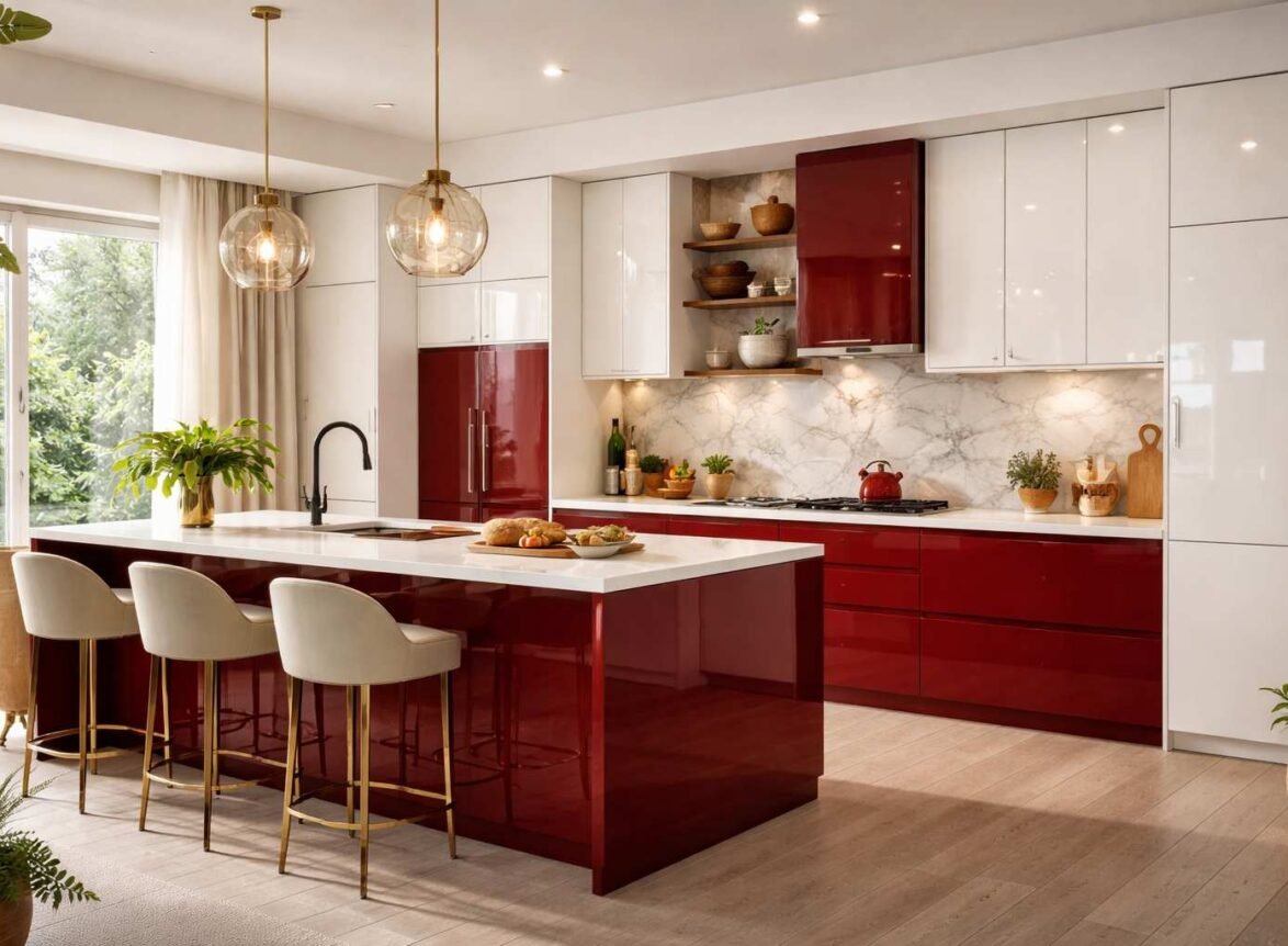 Red and White Modular Kitchen Designs