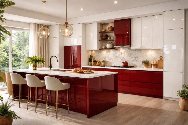 Red and White Modular Kitchen Designs