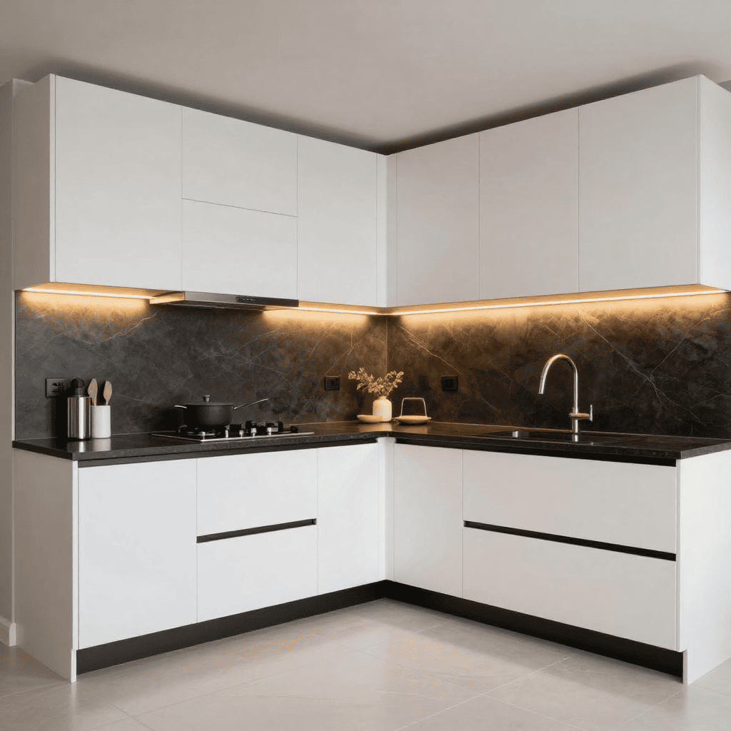 Small L shaped kitchen design for compact homes in India