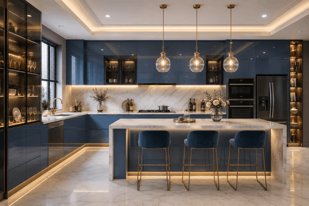 Luxury Blue Modular Kitchen