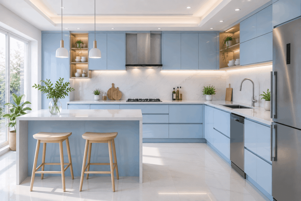 Modern Sky Blue Kitchen – Fresh and Minimalist Kitchen Design 
