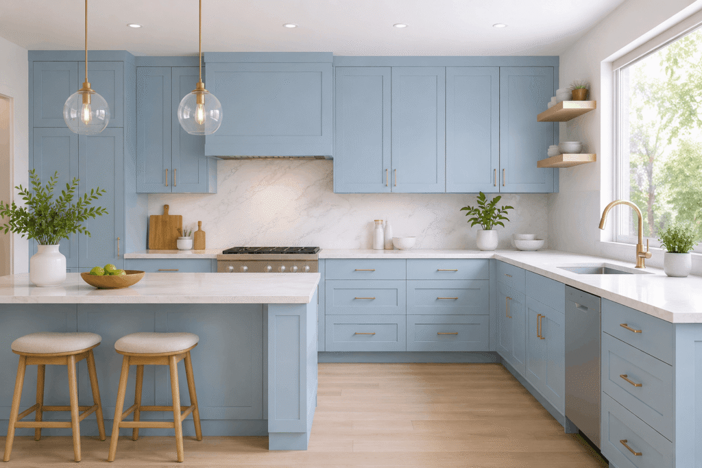 Sky Blue Kitchen Cabinets – Soft and Refreshing Kitchen Look